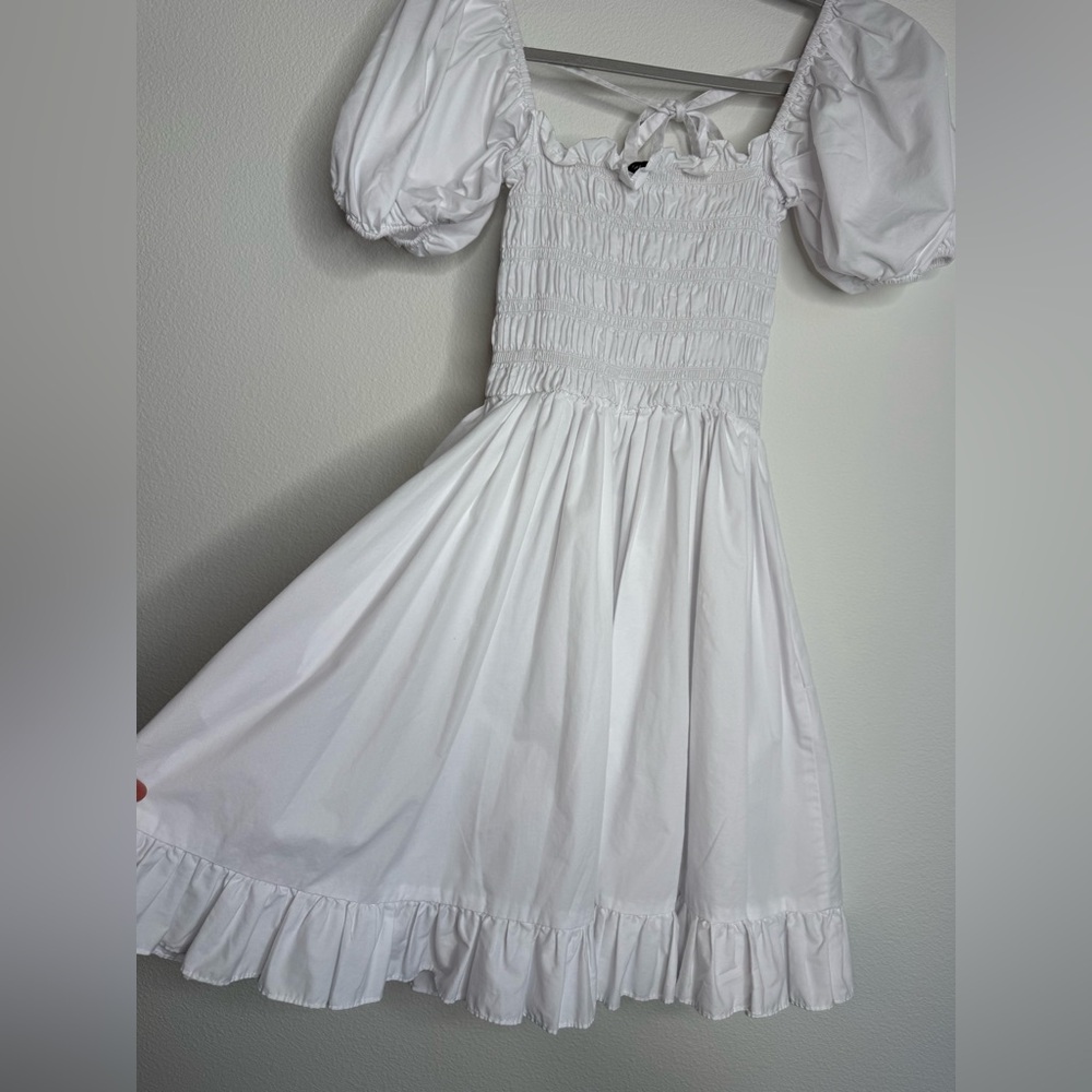 Sandy Liang Kleen White Smocked Puff
Sleeve Tie Front Mini Dress Sz 4 - Picture 15 of 16